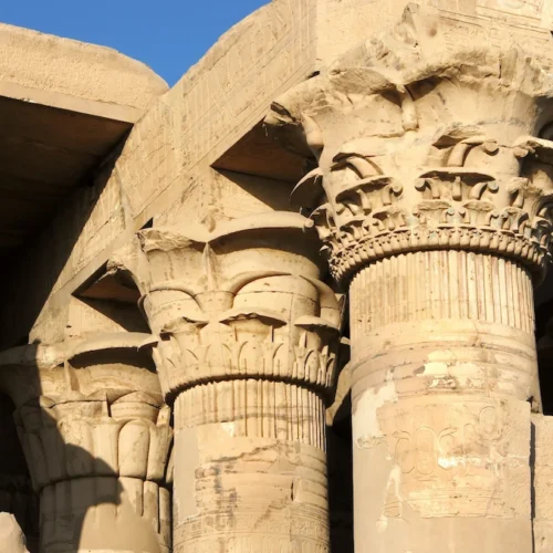 The double temple of Kom Ombo standing at the edge of the Nile