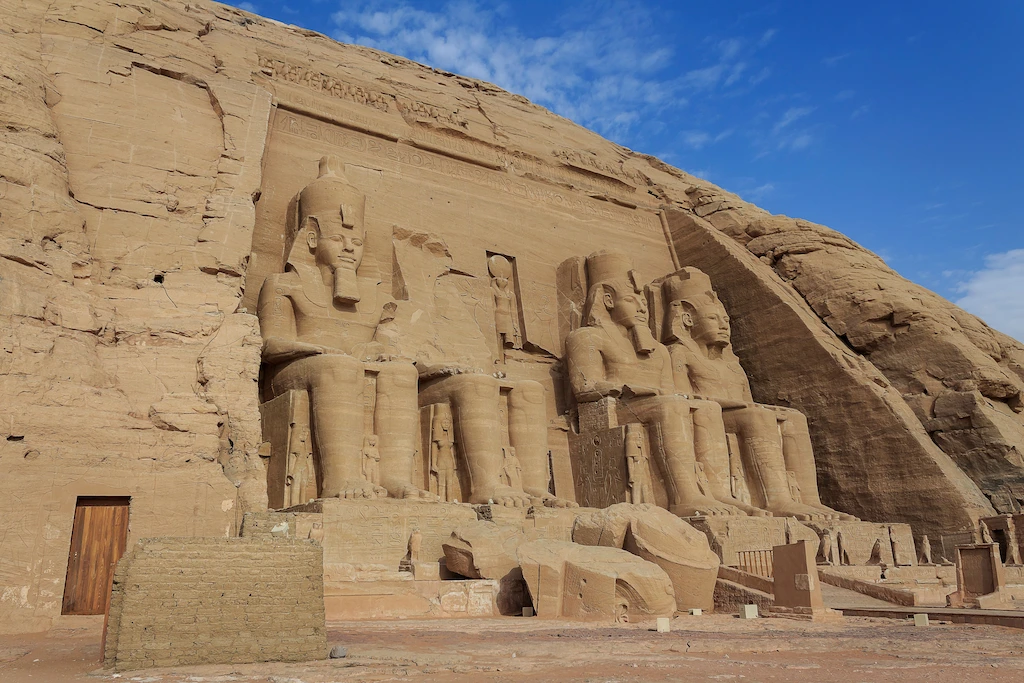 The four seated colossi of Ramesses II on the facade of the great temple at Abu Simbel