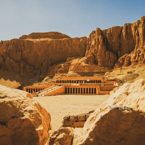 The terraced mortuary temple of Hatshepsut set against the cliffs of Deir el-Bahari, Luxor west bank