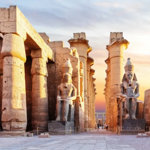 Colossal seated statues in the court of Luxor Temple