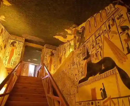 A painted corridor leading down into a royal tomb in the Valley of the Kings