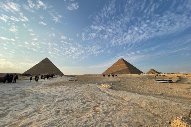 The pyramids of Giza with camels