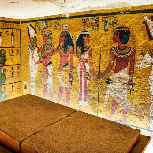 Painted wall scenes in the tomb of Tutankhamun, KV62, in the Valley of the Kings