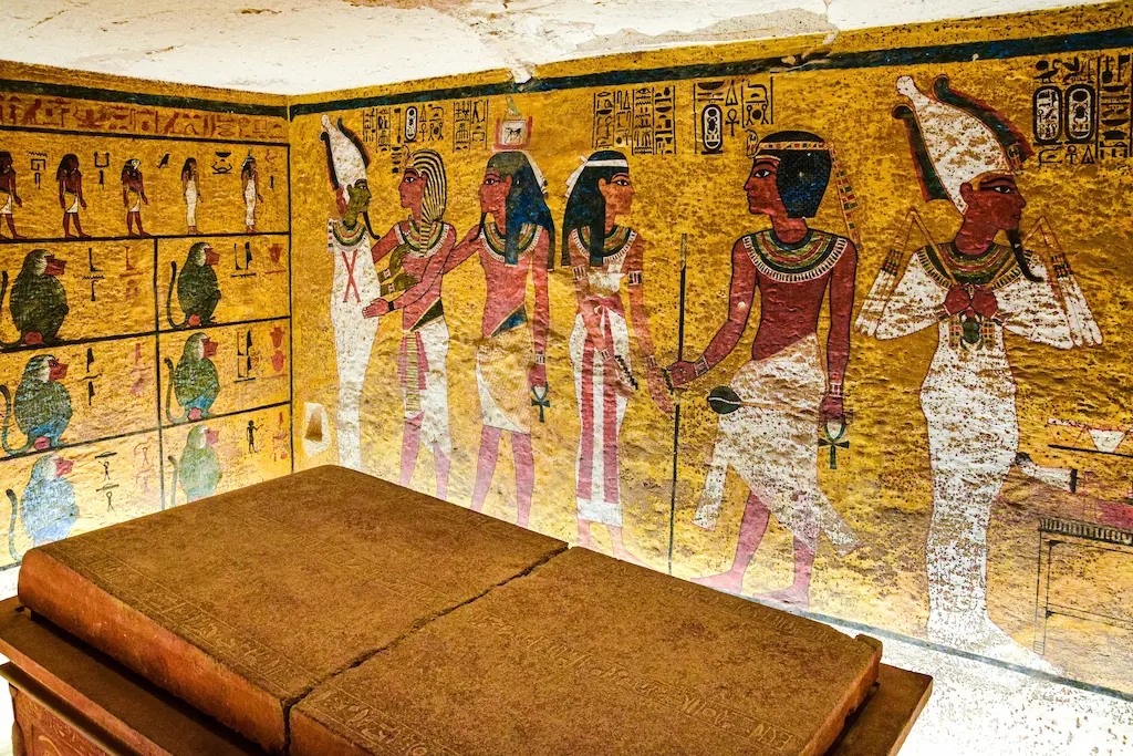 Painted wall scenes in the tomb of Tutankhamun, KV62, in the Valley of the Kings